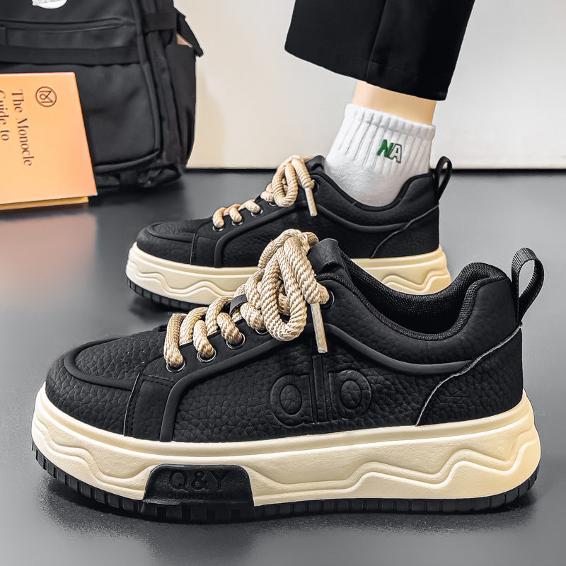 Men’s Leather Thick-Soled Height-Increasing Low-Top Sneakers