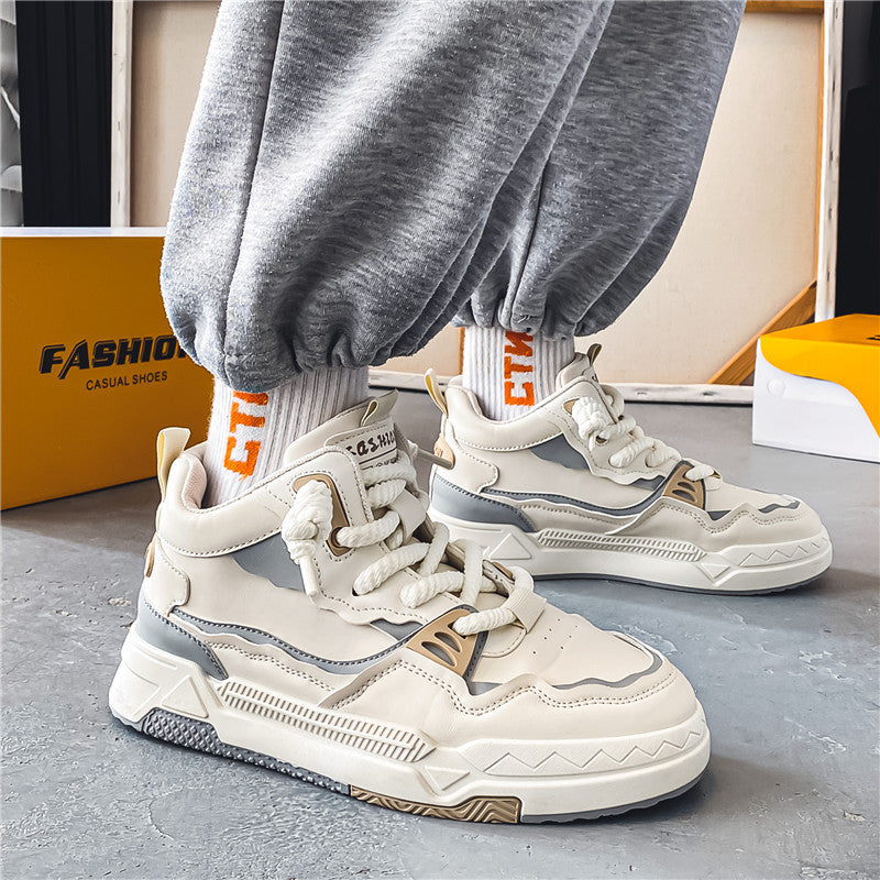 Men’s High-Top Thick Sole Casual Sneakers Non-Slip White Shoes