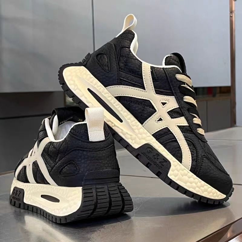 Men’s Leather Low-Top Thick Sole Dad Sneakers for Autumn & Winter