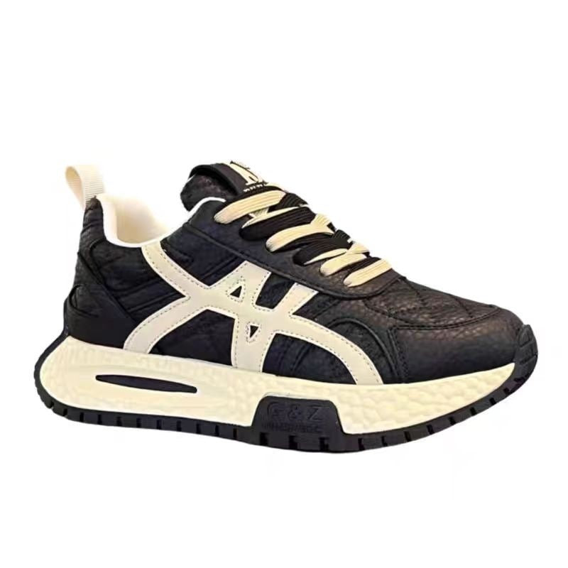 Men’s Leather Low-Top Thick Sole Dad Sneakers for Autumn & Winter