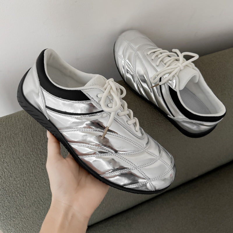 Men’s Silver Low-Top Retro Casual Sneakers for Everyday Wear