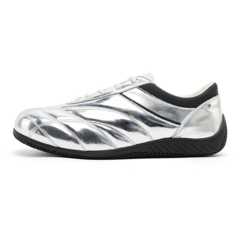 Men’s Silver Low-Top Retro Casual Sneakers for Everyday Wear