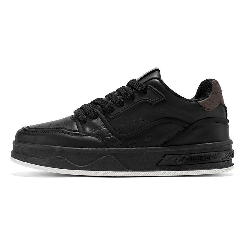 Men’s Korean Style Leather White Sneakers with Thick Sole