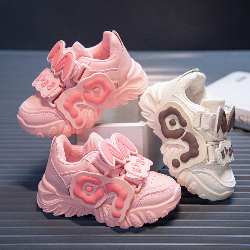 Girls’ Waterproof Dad Sneakers – Cartoon Soft Sole Running Shoes