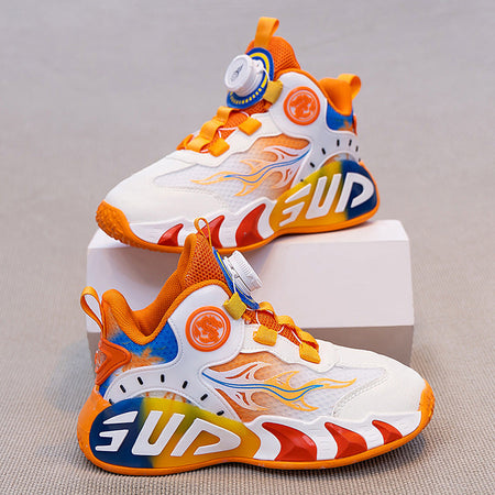 Orange kids athletic shoes with lightweight and breathable design for active wear
