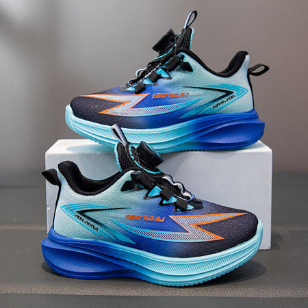 Black kids athletic shoes with lightweight and breathable design for active wear