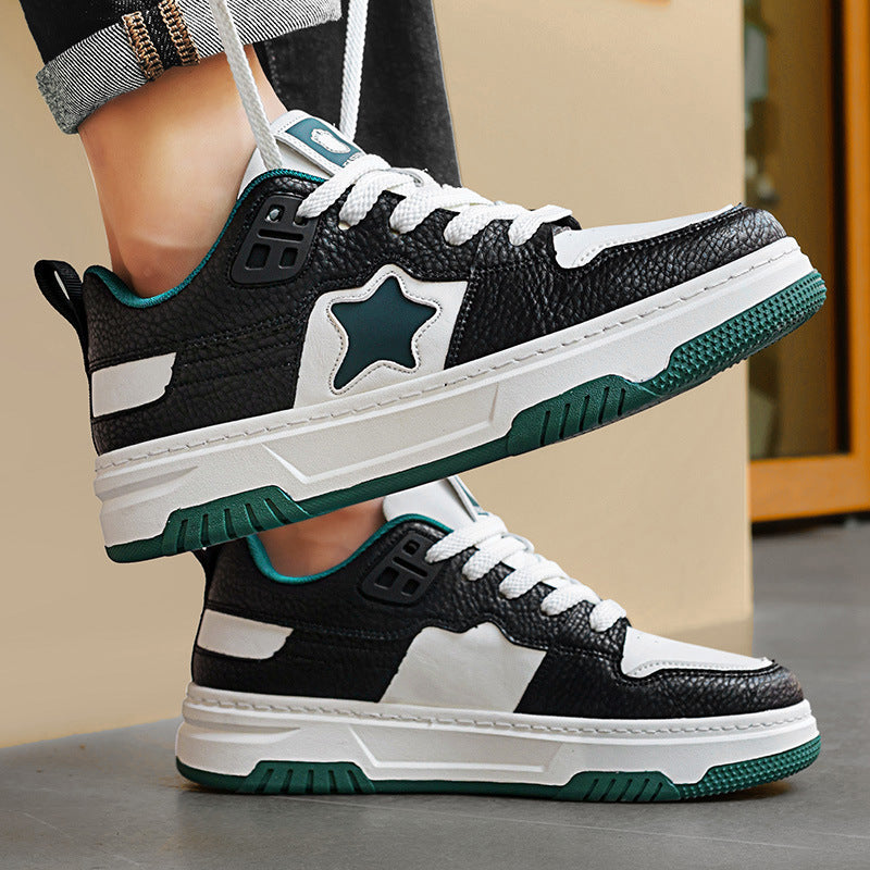 Men’s Leather Thick-Soled Low-Top Casual Sneakers