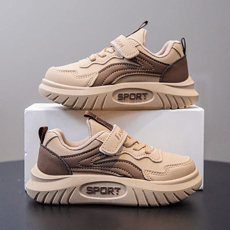 Khaki kids athletic shoes with lightweight and breathable design for active wear