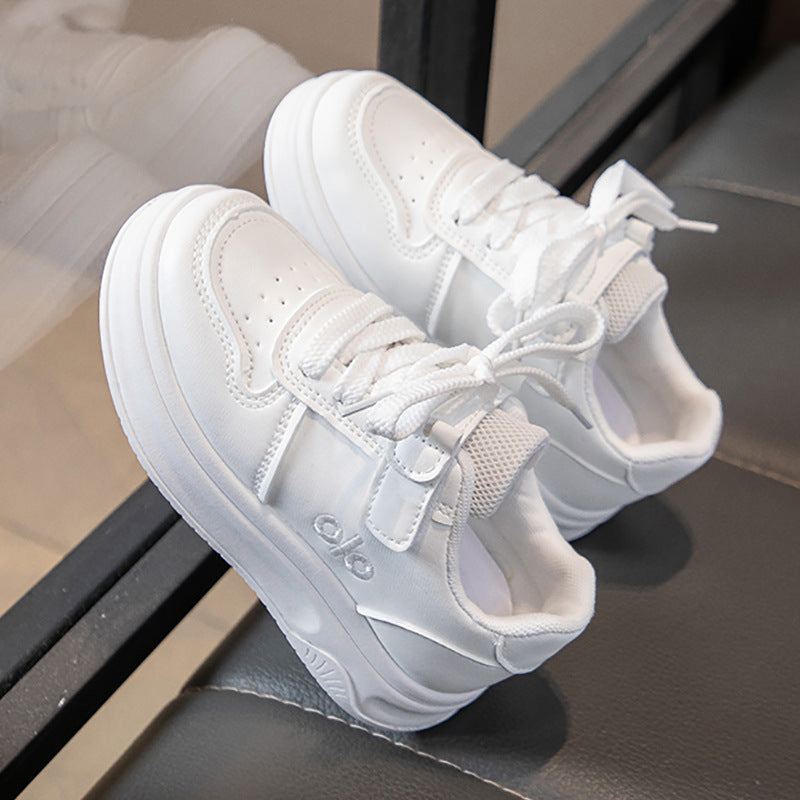 Kids White Low-Top Sneakers Soft Sole Casual Student Shoes