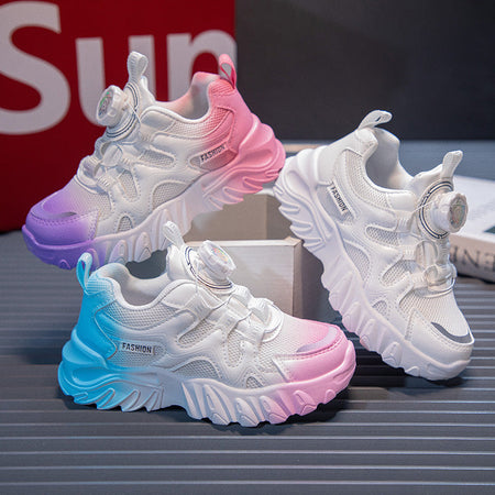 Pink kids athletic shoes with lightweight and breathable design for active wear