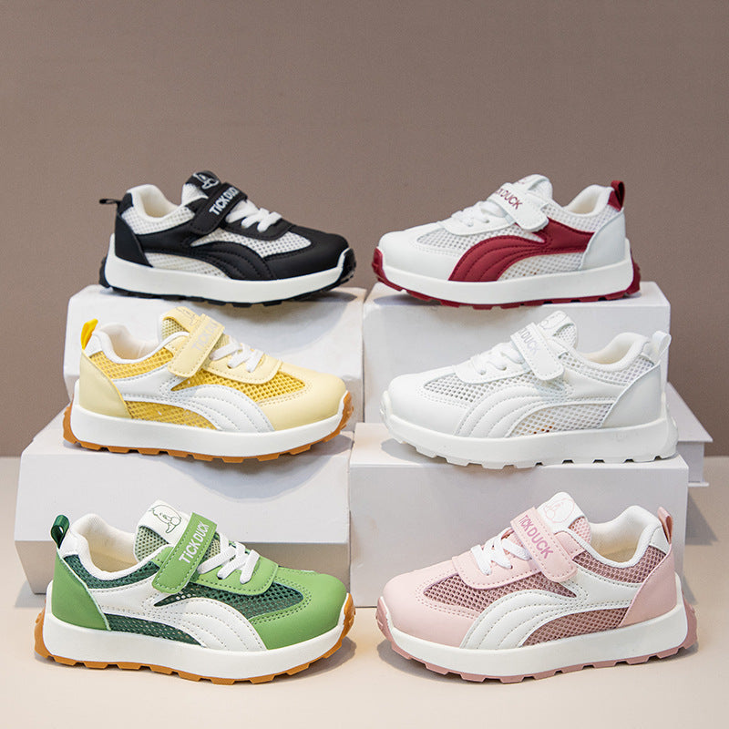 Green kids athletic shoes with lightweight and breathable design for active wear