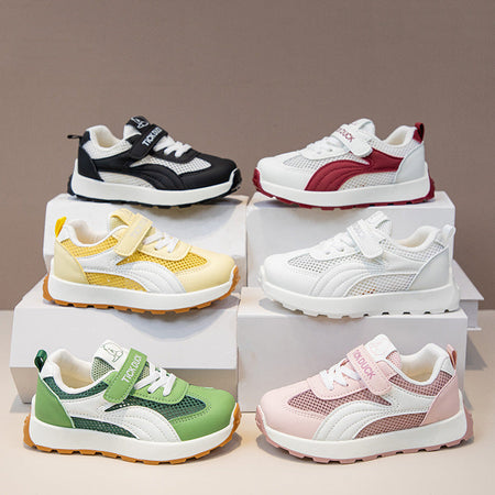 Green kids athletic shoes with lightweight and breathable design for active wear