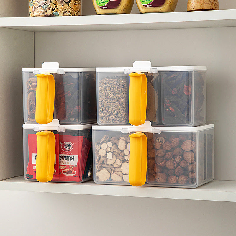 Transparent Multi-Grid Spice Storage Box with Lid for Kitchen