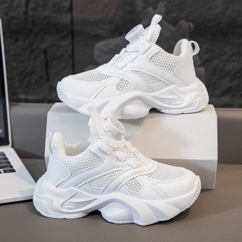 White kids athletic shoes with lightweight and breathable design for active wear