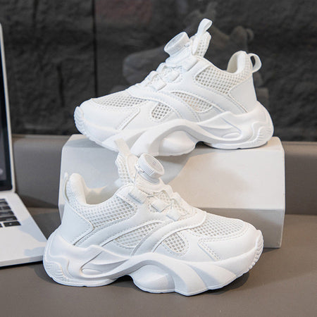 White kids athletic shoes with lightweight and breathable design for active wear