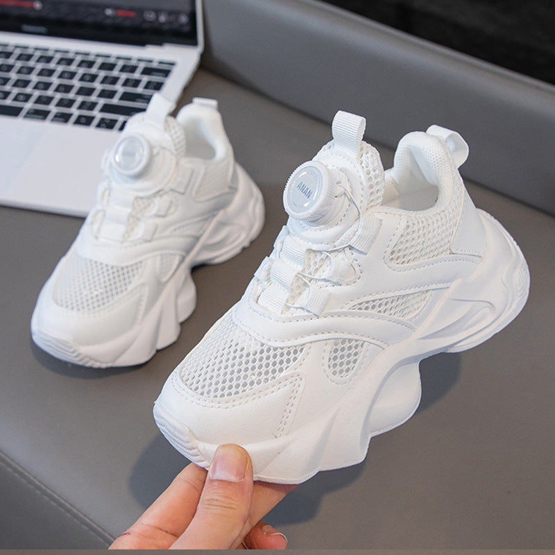Kids White Mesh Sneakers Soft Sole Dad Shoes Casual Style