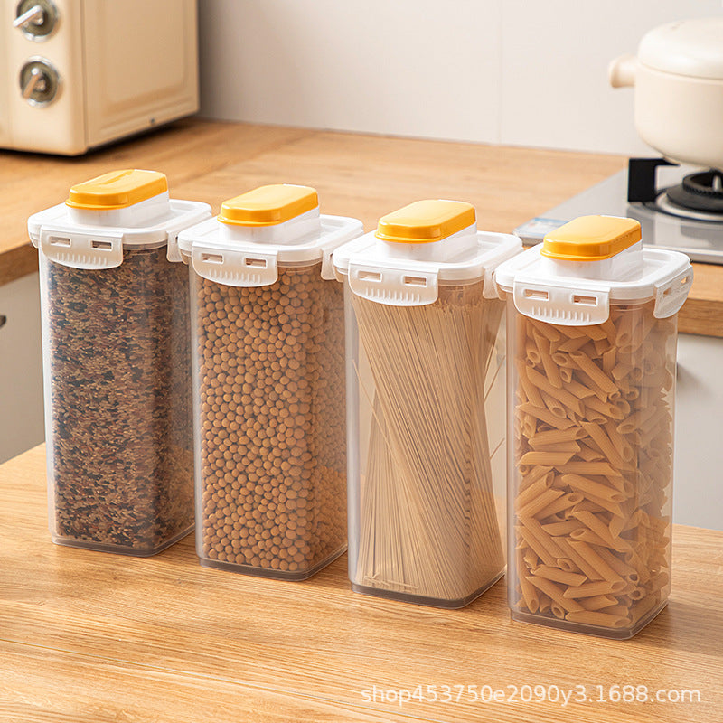 Sealed Transparent Square Grain Storage Jar for Kitchen
