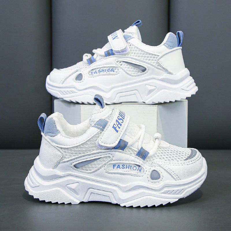 Blue kids athletic shoes with lightweight and breathable design for active wear