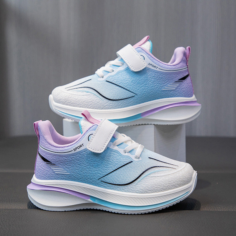White kids athletic shoes with lightweight and breathable design for active wear