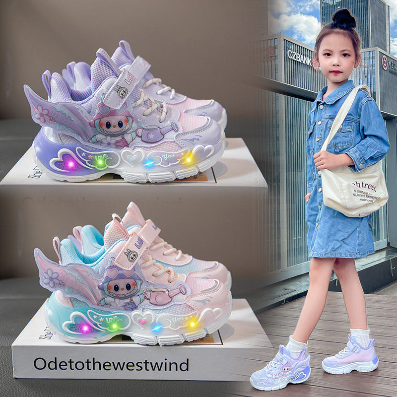 Girls Light-Up Mesh Sneakers Princess Style Soft Sole Shoes