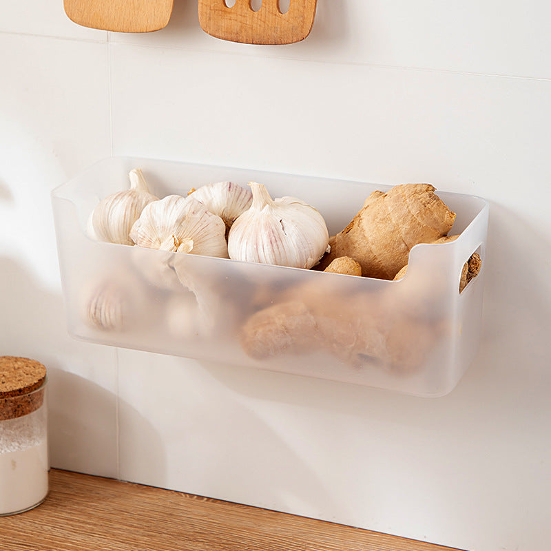 Wall Mounted Scallion Ginger Garlic Storage Box with Drain Rack