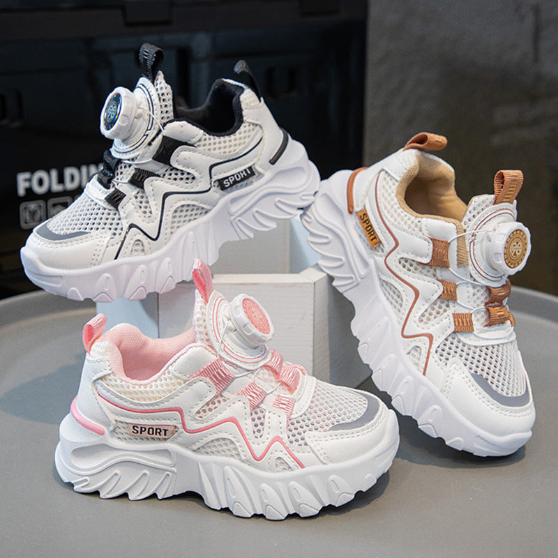 Black kids athletic shoes with lightweight and breathable design for active wear