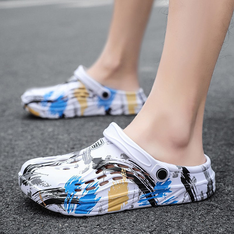 Men’s Hole Sandals Breathable Casual Summer Toe Slippers Korean