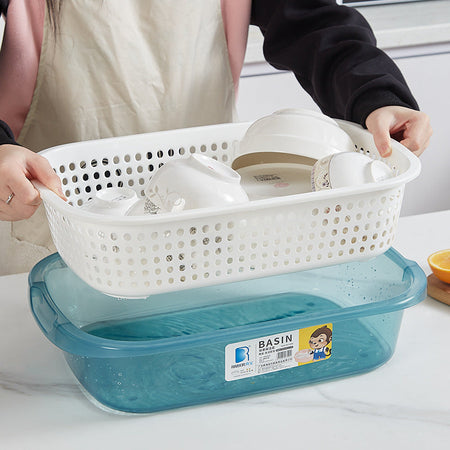 Kitchen Drainage Dish Rack with Bowl and — pink