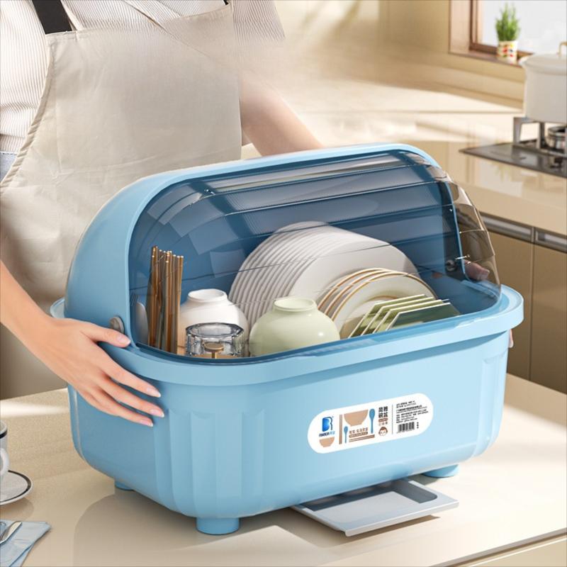 Kitchen Drain Rack Storage Box for Dishes — blue
