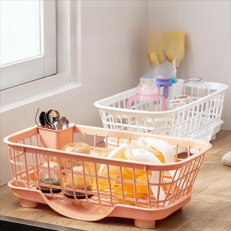 Kitchen Dish Storage Rack with Bowl and — white