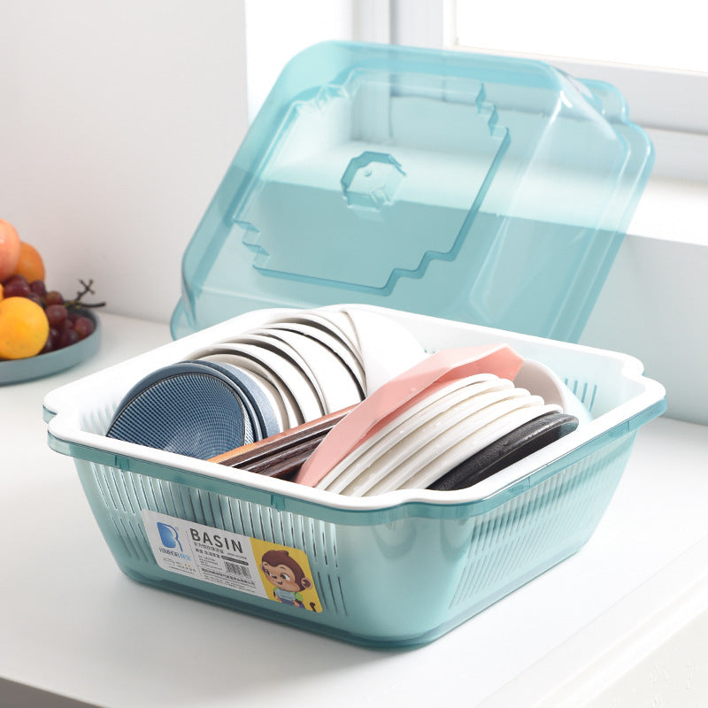 Double Layer Kitchen Dish Rack with Drain Storage Organizer