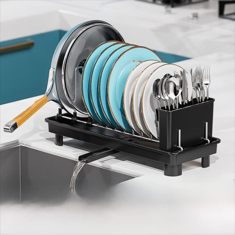 Single Layer Kitchen Dish Rack with Drain — single-tier
