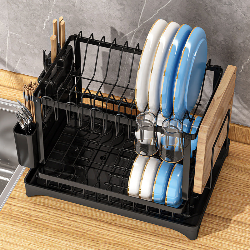 Japanese Style Double Layer Dish Rack with — 2-tier black