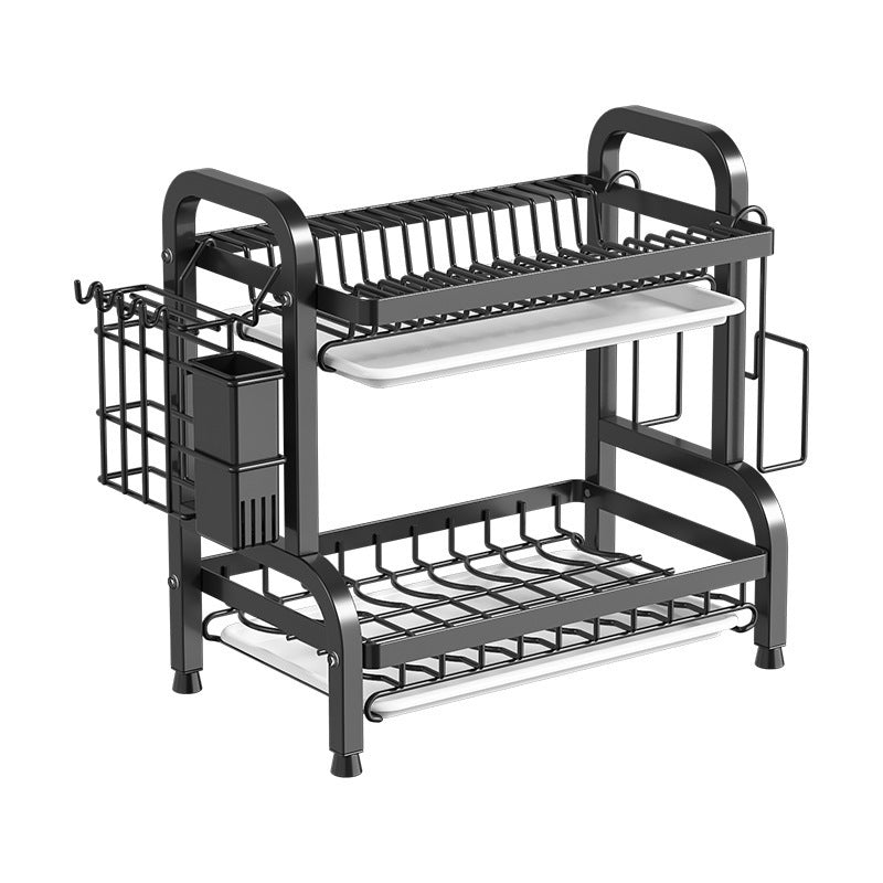Multifunctional Kitchen Dish Rack with Cupboard Storage — black