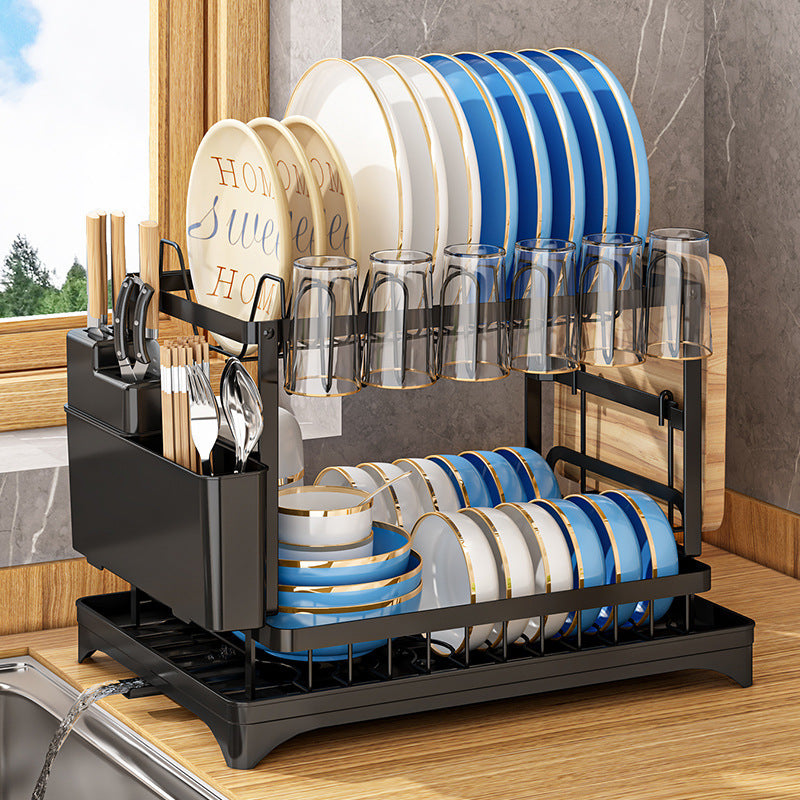 Multifunctional Kitchen Countertop Dish Rack Bowl — black