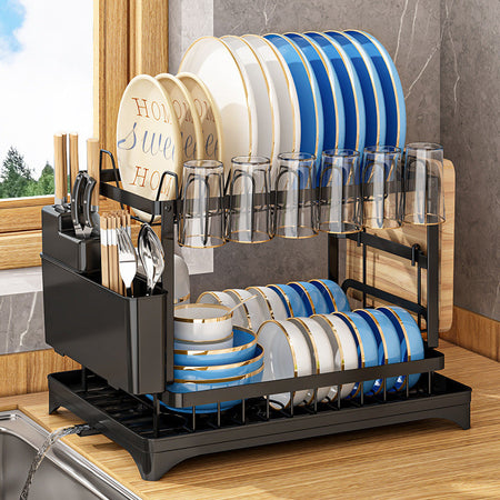Multifunctional Kitchen Countertop Dish Rack Bowl — black