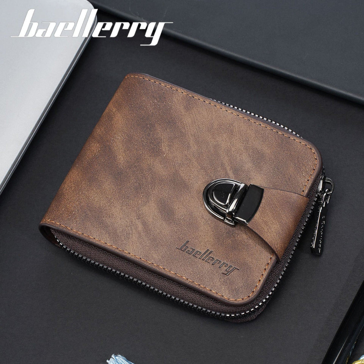 Black men's wallet - slim leather wallet with multiple card slots and bill compartment