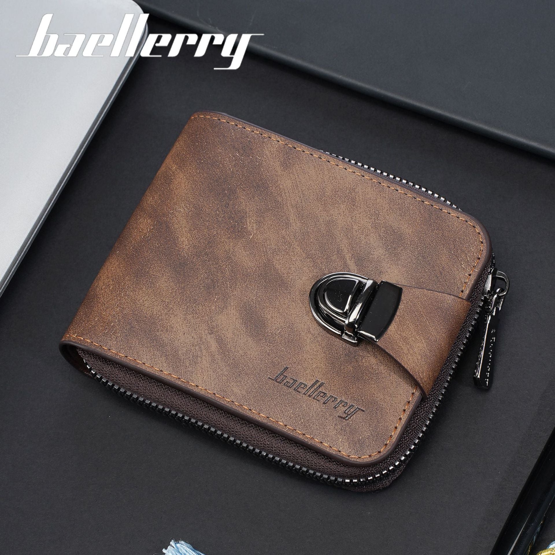 Black men's wallet - slim leather wallet with multiple card slots and bill compartment
