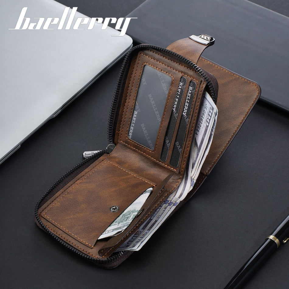 Men’s Retro Zipper Wallet – Compact Multi-Card Coin Purse
