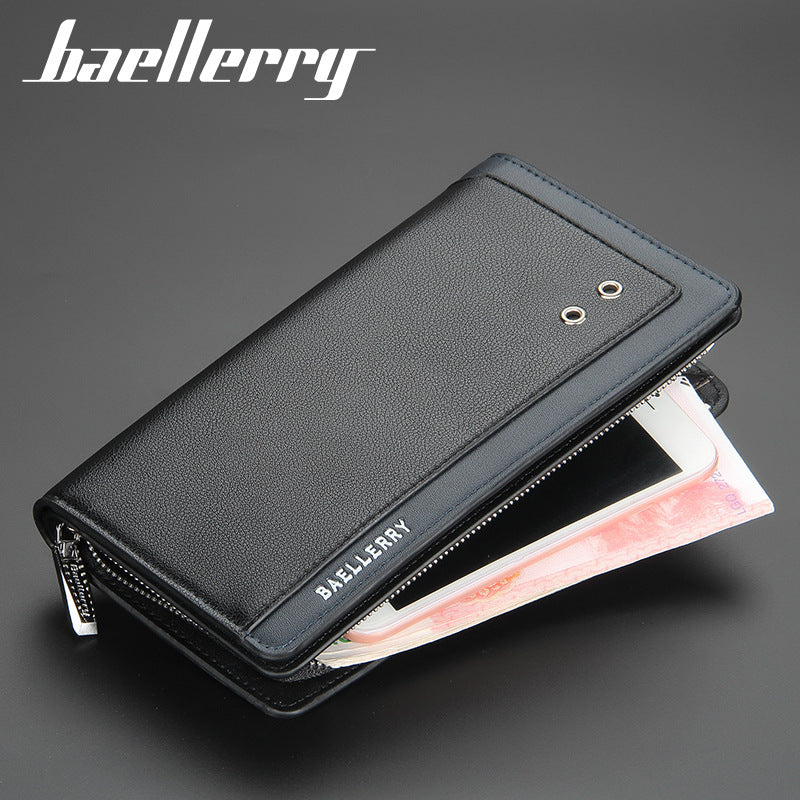 Black men's wallet - slim leather wallet with multiple card slots and bill compartment