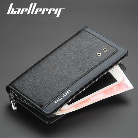 Black men's wallet - slim leather wallet with multiple card slots and bill compartment