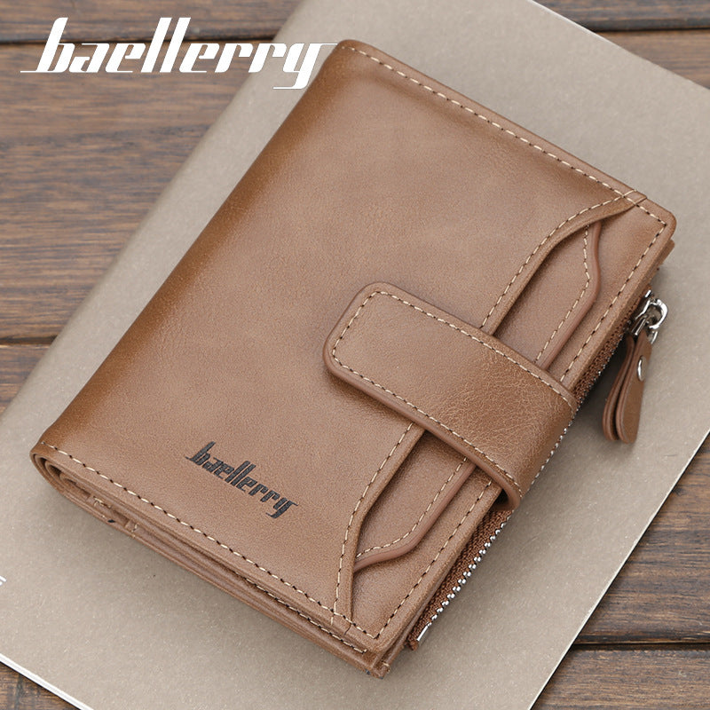 Khaki men's wallet - slim leather wallet with multiple card slots and bill compartment