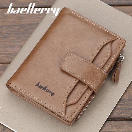Khaki men's wallet - slim leather wallet with multiple card slots and bill compartment
