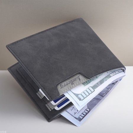 Blue men's wallet - slim leather wallet with multiple card slots and bill compartment
