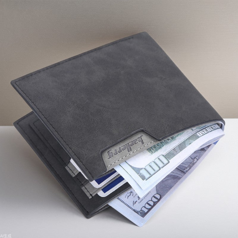 Blue men's wallet - slim leather wallet with multiple card slots and bill compartment