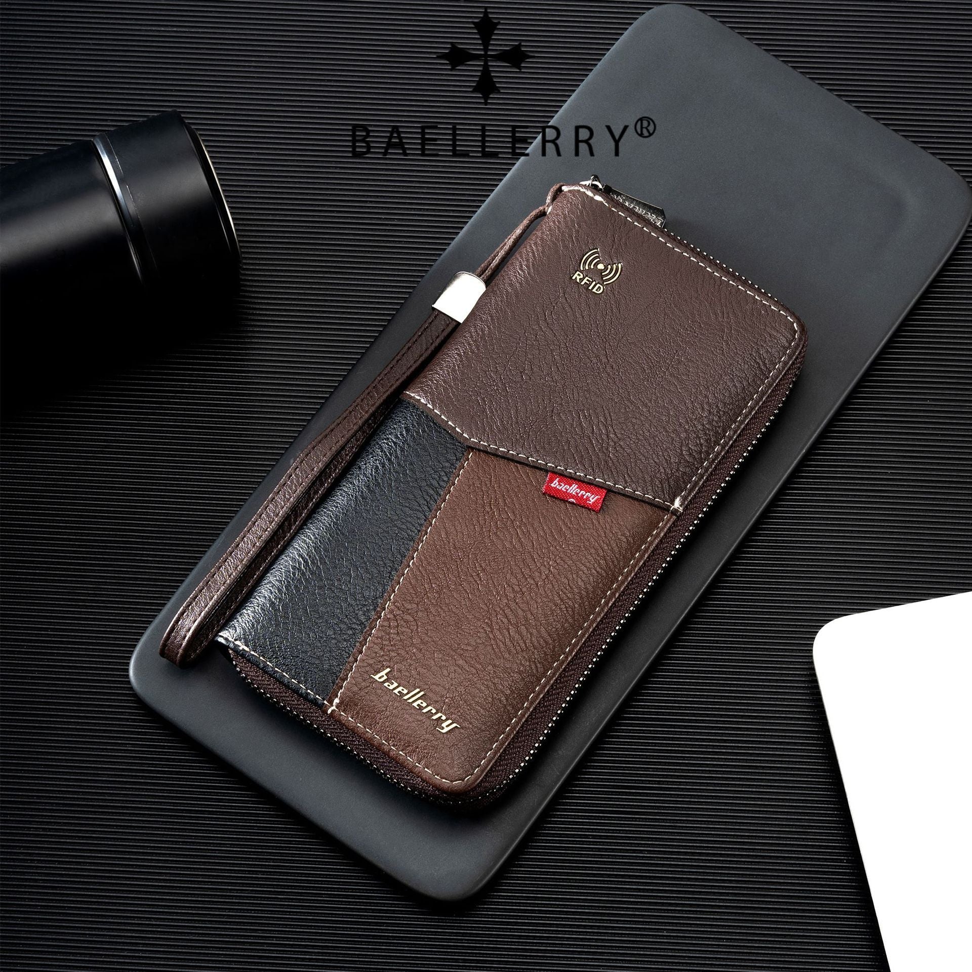 Black men's wallet - slim leather wallet with multiple card slots and bill compartment