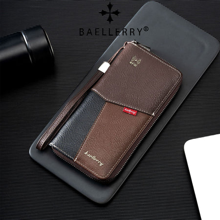 Black men's wallet - slim leather wallet with multiple card slots and bill compartment