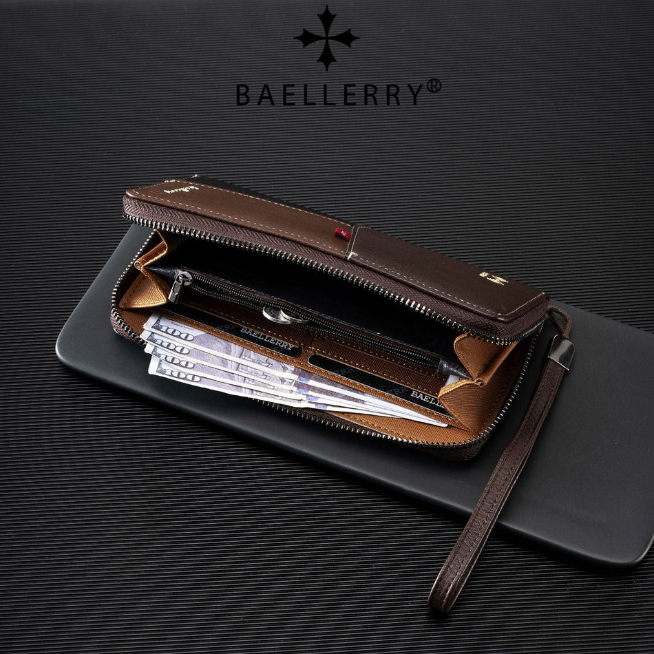 Men’s BAELLERRY RFID Long Wallet – Anti-Theft Zipper Clutch