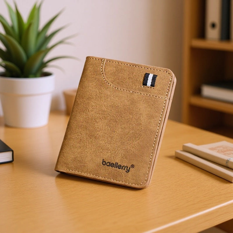 Black men's wallet - slim leather wallet with multiple card slots and bill compartment