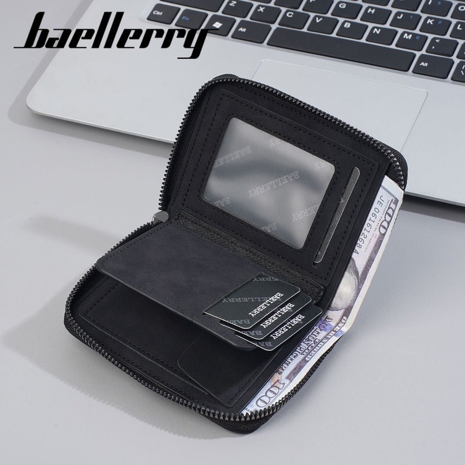 Men’s Baellerry Frosted Zipper Wallet – Slim PU Card Holder